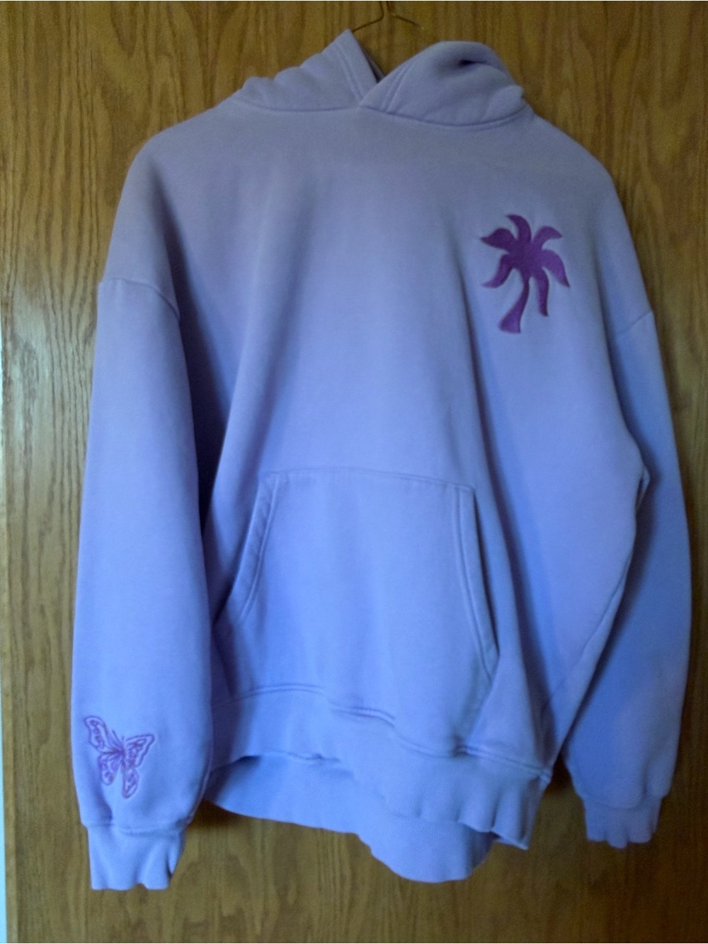 Lilac Pullover Hoodie with Palm & Butterfly Embroidery